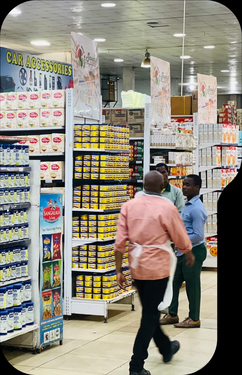 Interior of Sana Mega Store showing well-stocked shelves